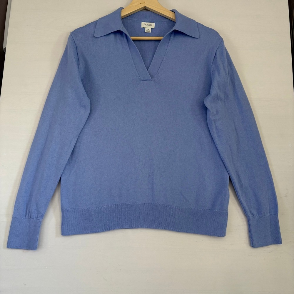 J.Crew‎ Womens Blue V-Neck Long Sleeve Polo Sweater Periwinkle Knit Top Small